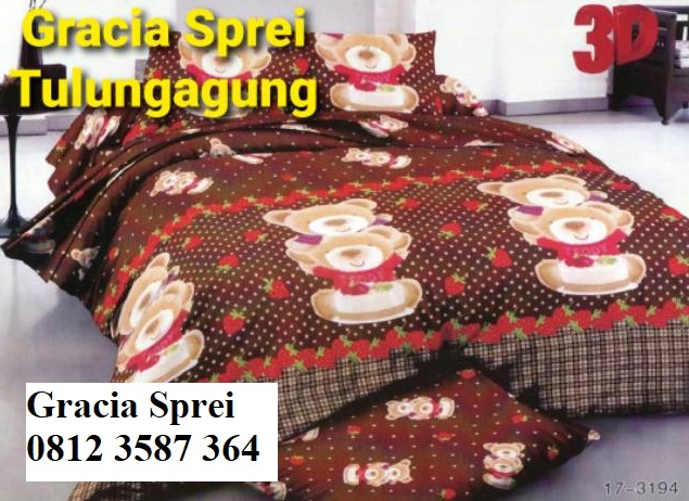 <p>Sprei Disperse Teddy Bear warna coklat motif ke